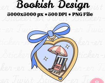 Sommer Leser Buch Locket PNG | Girlie Reader Aesthetic | Strand Lesung Aufkleber Design | Buchliebhaber Geschenk | Kindle Kunst