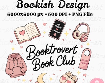 Booktrovert Book Club PNG, Introvert Reader PNG, Buchliebhaber Sublimationsdesign, Gemütliche Lesung PNG, Bookish Girlie, digitaler Download