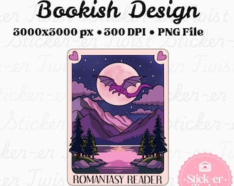 Carta del Tarot del Lector Romances: Arte Fantástico Romántico, Pegatina Digital, Pegatina Kindle, Descarga PNG para Amantes de los Libros