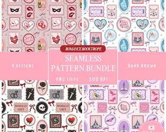 Booktrope Romance Seamless Pattern Bundle: Romantasy Hockey Romance Dark Romance Morally Grey Smut Reader, Bookish Seamless Patterns Bundle