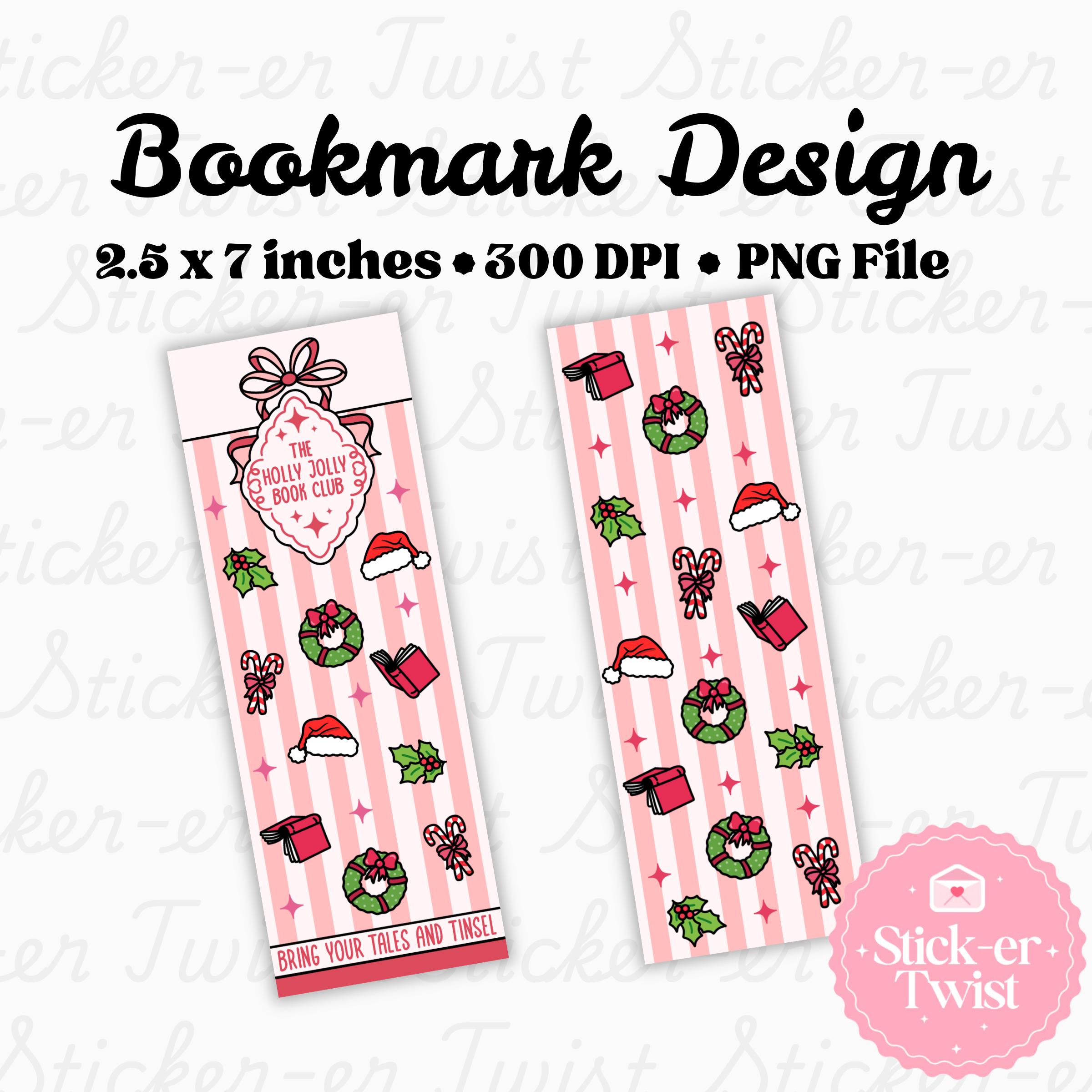 The Holly Jolly Bookclub Bookmark Design Bundle: Printable PNG Bookmark ...