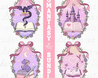 Romantasy Bookish Trope Bundle, Romantasy Frame Bundle PNG, Booktok, digitale Romantasy Aufkleber, trendige Bookish Clipart Buchliebhaber Ästhetik