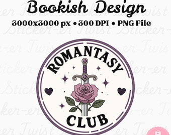Romantik Club PNG | Fantasy Romanze Reader Design | Romantasy Buchklub Booktok Reader | Schwert und Rose Buchliebhaber PNG | Digitaler Download