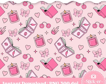 Bookish Seamless Pattern, Smut Bookish Pattern, Smut Seamless Pattern for Sublimation, Stickers, Bookmarks, Bookish PNG, Repeat Pattern