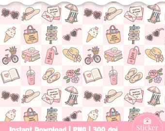 Sommer Lese Nahtlose Muster PNG | Kokette Bookish Digitales Papier | Niedliches Buchliebhaber-Muster | Scrapbook Papier | Handyhüllen-Design
