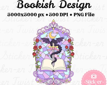 Romantasy Vitral PNG, Lindo Romance Fantástico Estético y Moderno, Libro de Dragones Fantásticos, Imágenes prediseñadas de Fantasía Literaria para Pegatinas de Uso Comercial