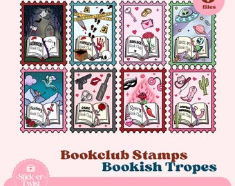 Paquete de tropos literarios, paquete de sellos literarios PNG, Booktok, pegatinas digitales románticas, imágenes prediseñadas literarias de moda, estética para amantes de los libros