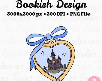 Horror Locket PNG | Niedliche Horror Reader Aufkleber Design | Spooky Buchliebhaber Sublimation PNG | Gemütlicher Horror Digital Download