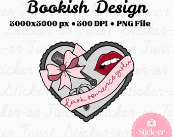 Corazón de chica romántica oscura PNG: Imágenes prediseñadas de libros lindas y modernas, diseño de calcomanías para Kindle, diseño de calcomanías para lectores de clubes de lectura, calcomanías de libros románticas oscuras