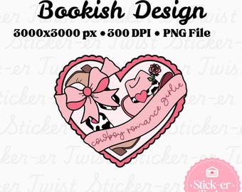 Cowboy Romance Girlie Heart PNG: Cute Trendy Bookish Clipart, Kindle Sticker, Bookclub Reader Sticker Design, Cowboy Romance Book Sticker