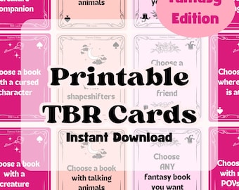 印刷可能なTBRカード、TBRファンタジーカード、To Be Readカードゲーム、読書のきっかけ、読書チャレンジ、印刷可能なTBRジャー、ロマンスのきっかけ