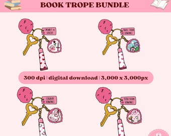 Bookish Romance Bundle PNG, Romance Trope Keys, Booktok, Book Lover, Bookish Png For Kindle Stickers Cute, Sublimation, DTF