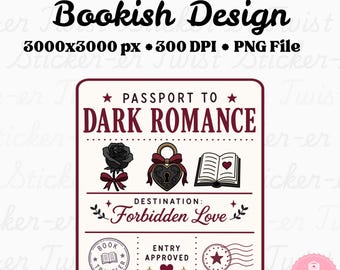 Dark Romance Passstempel PNG | Dark Romance Reader Digitaler Download | Buchliebhaber PNG | Lesepass Design | Bücherwurm Sticker