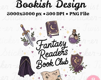 Fantasy Readers Book Club PNG | Fantasy Book Lover Design | Drachentrank Schwert Bookish PNG | Leser Shirt Design | Booktok Fantasy Reader