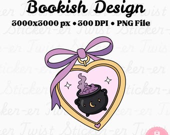 Witchy Readers Locket PNG, Gemütliche Hexenästhetik, Bücher Zaubersprüche & Gemütliche Nächte, Witchcore Reader Design, Magische Buchliebhaber Clipart