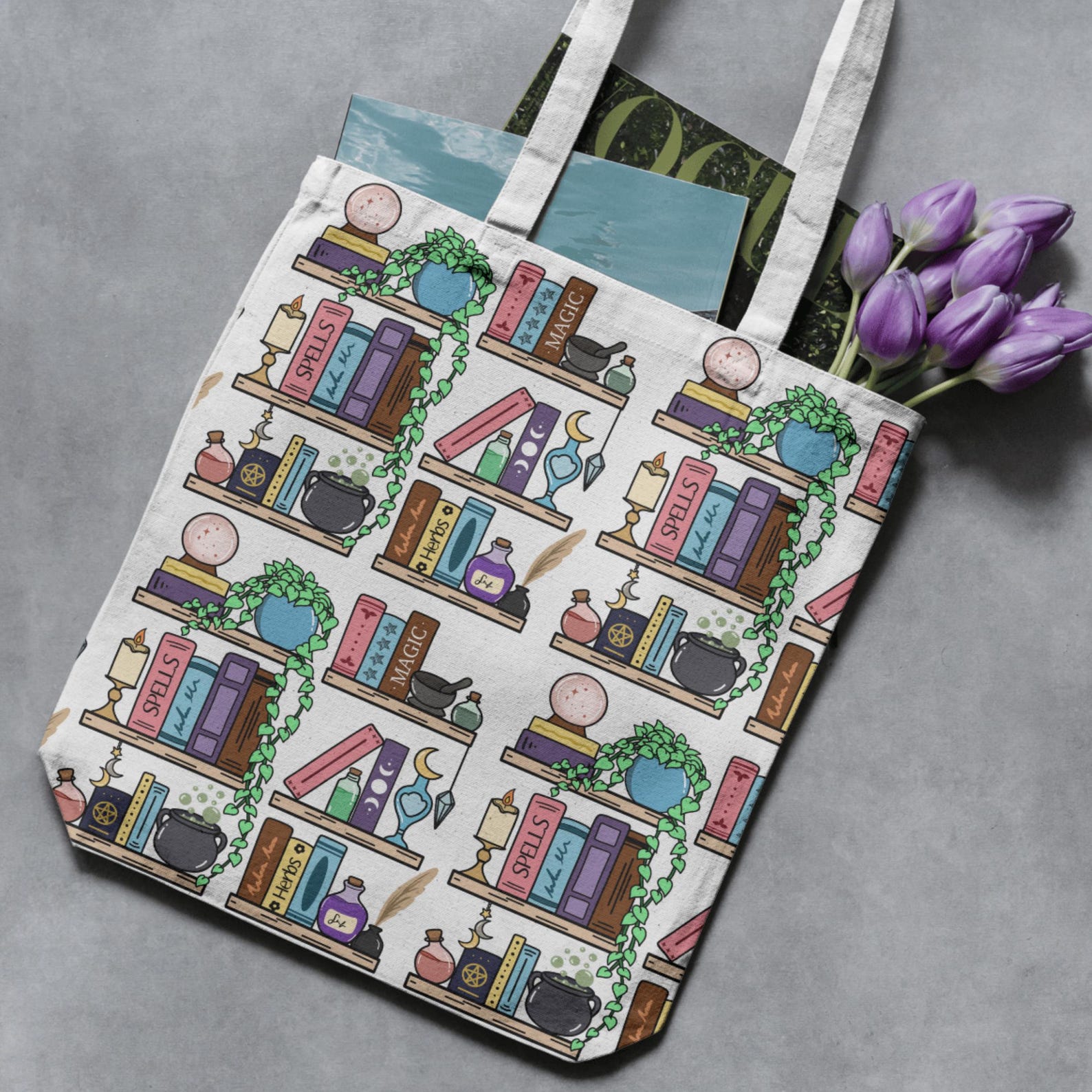 Spooky Bookish Seamless Pattern: Witch Bookshelf Pattern, Halloween ...