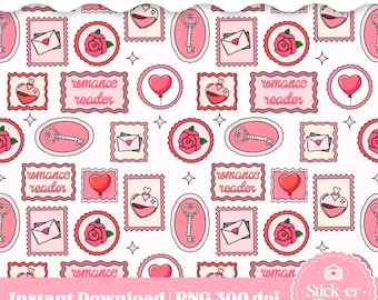 Romance Book Stamp Seamless Pattern: Romance Book Reader, Romantasy Bookish Seamless Pattern Bookish, Romance Bookmarks, Romance Decor