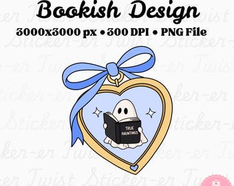 Paranormal Leser PNG | Süßer Geist Reader Sticker Design | Spooky Buchliebhaber Sublimation PNG | Gemütlicher Horror Digital Download