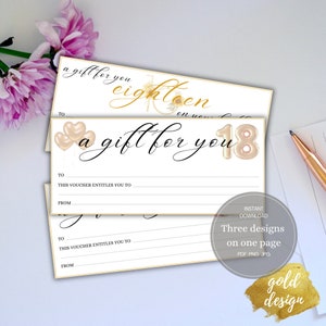 Certificado de regalo personalizado, regalo de cumpleaños número 18 para ella, para él, tarjeta de regalo editable, vale de regalo personalizado, boleto sorpresa, DESCARGA INSTANTÁNEA