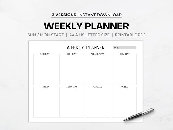 Weekly Planner PRINTABLE Landscape Minimalist Weekly - Etsy