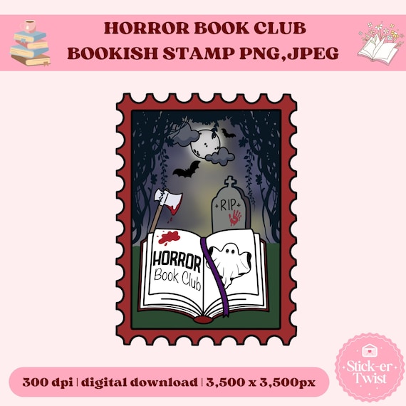 Horror Book Club Stamp, Spooky Book PNG, Printable, PNG file for sublimation, stickers, digital download, bookish trope horror
