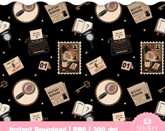 Mystery Reader Muster | Gemütliches True Crime Digital Papier | Detektiv Buchliebhaber Muster | Krim Fiction PNG Kommerzielle Nutzung Hintergrund