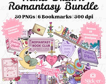 Romantasy Sticker Book Bundle: Ultimate Romantasy Bundle, Fantasy Reader Stickers, Sublimation, Commercial License, Digital Download PNG