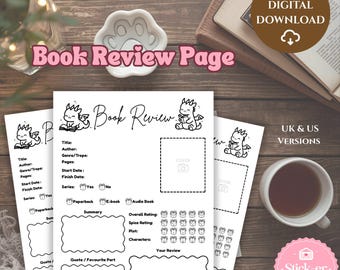 Szablon recenzji książek do druku: Romantasy Reading Journal Page, Dragon Book Review Tracker, Book Tracker (pobierz PDF A4/A5/US Letter)