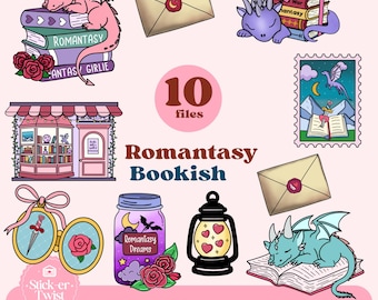 Pacote de livros Romantasy, Pacote de livros PNG, Download digital de romance de fantasia, Booktok, Adesivos digitais Romantasy, PNG de livros para camisetas