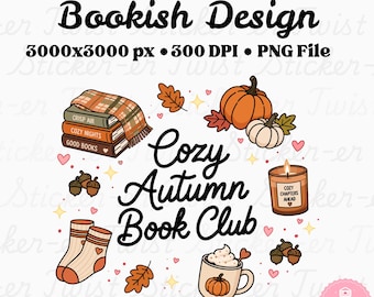 Gemütlicher Herbst-Buchclub PNG | Herbst Shirt Design | Buchliebhaber Sublimation | Herbst Reader Grafik | Gemütliche Jahreszeit Digitaler Download