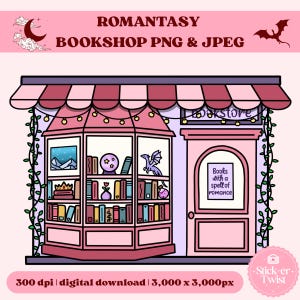 Romantasy Bookshop, Bookish Bookstore PNG, Fantasy Bookish Download, Bookish png for Stickers, Bookmarks, Shirt, Libbey Cups, Keychains
