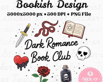 Dark Romance Book Club PNG | Dark Romance Reader Aesthetic | BookTok Bookish Clipart | Villain Romance PNG | Gothic Reader Design