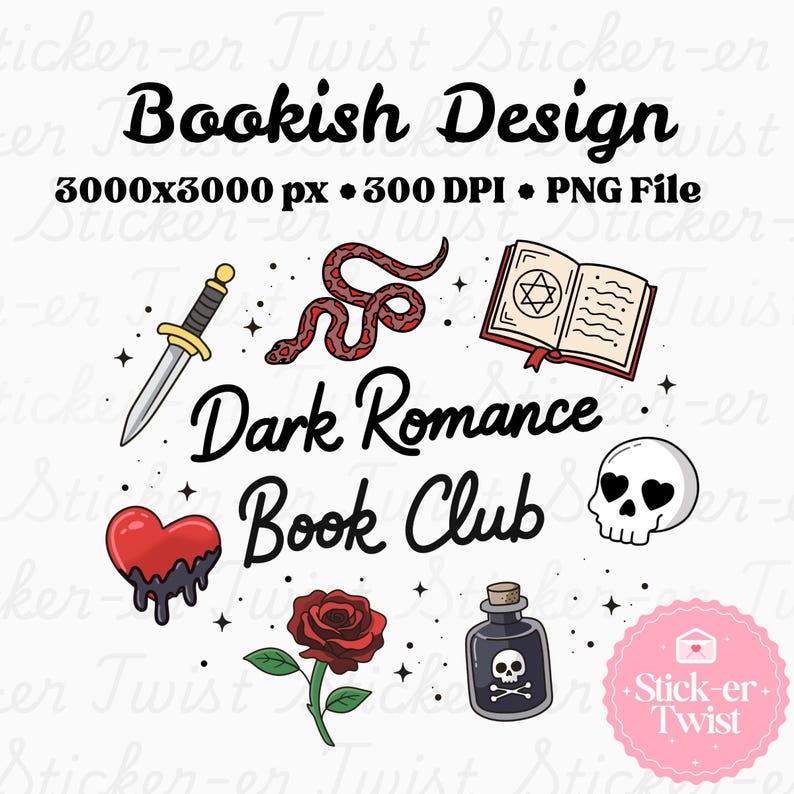 Dark Romance Book Club PNG | Dark Romance Reader Aesthetic | BookTok Bookish Clipart | Villain Romance PNG | Gothic Reader Design image 1