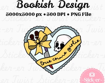 True Crime Girlie Heart PNG: Cute Trendy Bookish Clipart, Kindle Sticker Design, Bookclub Reader Sticker Design, Thriller Book Sticker