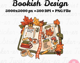 Diario literario de otoño PNG, lector acogedor de temporada otoñal con estética moderna, PNG literario de Halloween para pegatinas, marcapáginas, uso comercial
