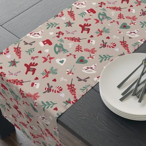 Nordic Christmas Table Runner – Red and White Holiday Linen