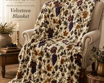 Bramble & Bough Parchment Velveteen Blanket, Woodland Fall Throw Blanket