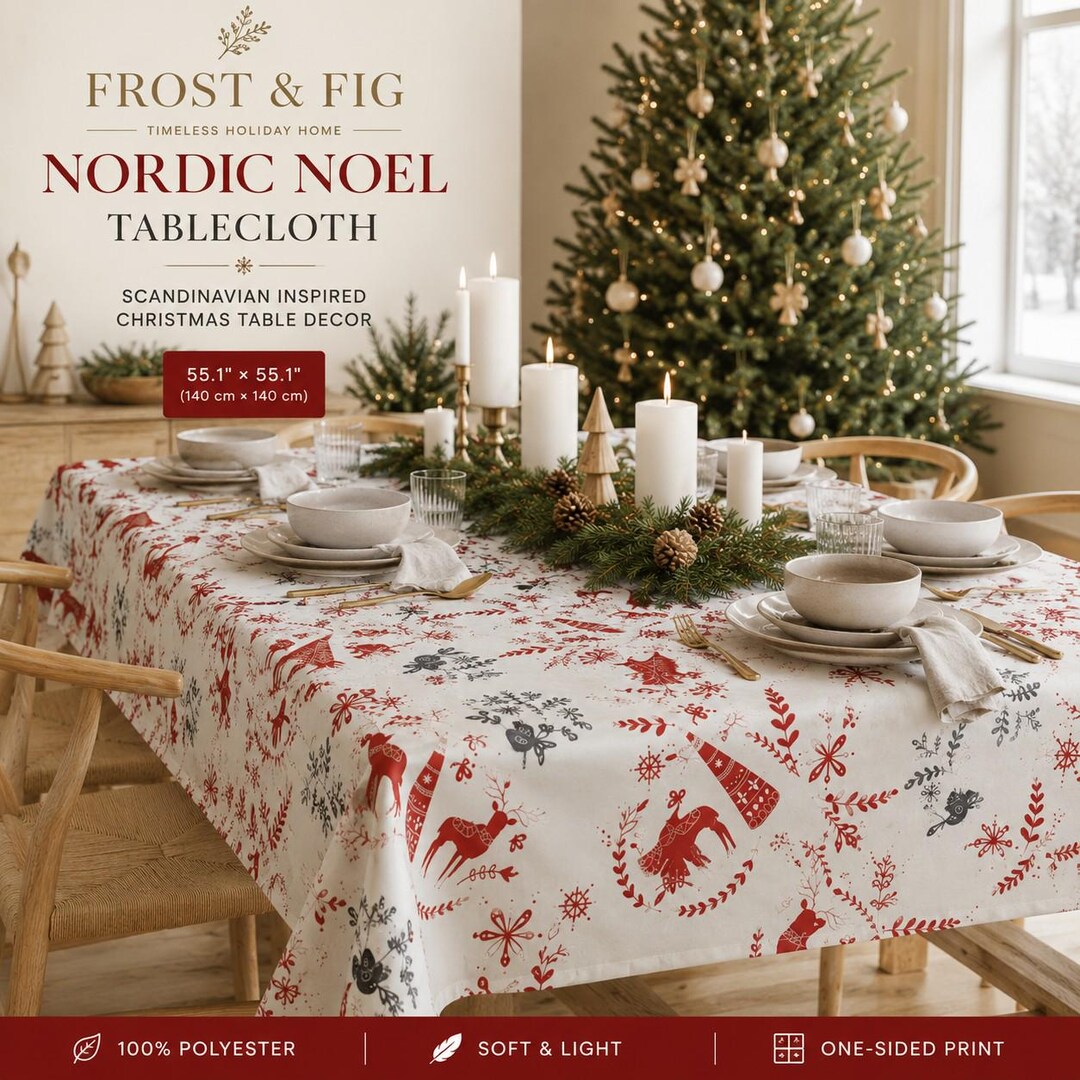 Nordische Weihnachtstischdecke | Skandinavische Tischdecke | Rote Festtagstischdekoration