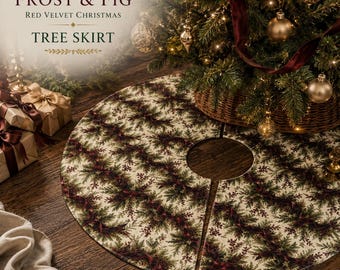 Red Velvet Christmas Tree Skirt | English Country Holiday Decor (44 Inch)