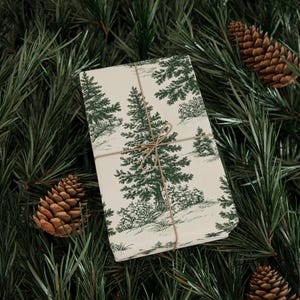 Evergreen Toile Christmas Wrapping Paper, Luxury Winter Forest Gift Wrap image 10