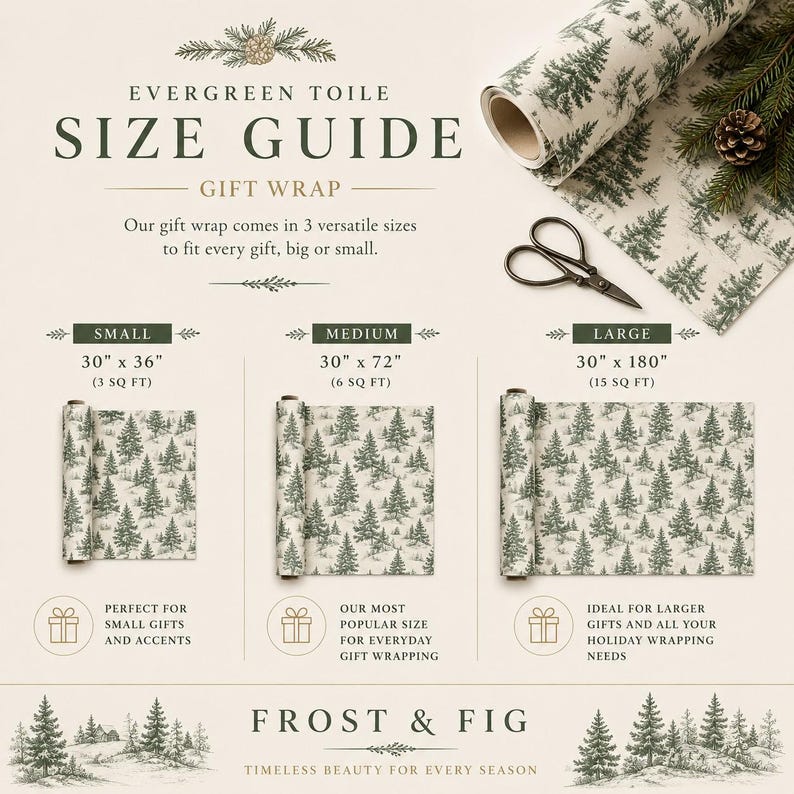Evergreen Toile Christmas Wrapping Paper, Luxury Winter Forest Gift Wrap image 6