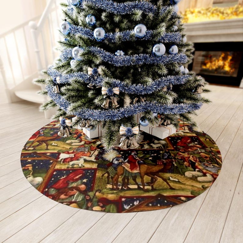 Nativity Christmas Tree Skirt Nativity Scene Tree Skirt Christmas Tree Decor Gift for Family