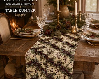 Red Velvet Christmas Table Runner | English Country Holiday Table Decor