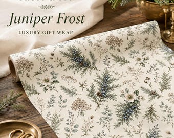 Juniper Frost Gift Wrap | Botanical Christmas Wrapping Paper | Holiday Wrap