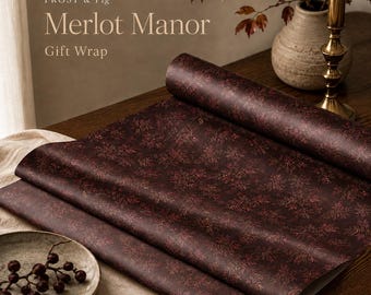 Merlot Manor Gift Wrap | Elegant Holiday Wrapping Paper | Wine Botanical Decor
