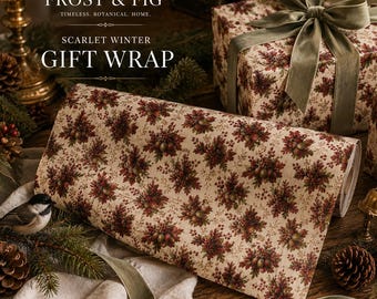 Scarlet Winter Wrapping Paper, Red Christmas Gift Wrap, Winter Botanicals