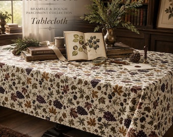 Bramble & Bough Parchment Tablecloth, Woodland Fall Table Decor, Cottage