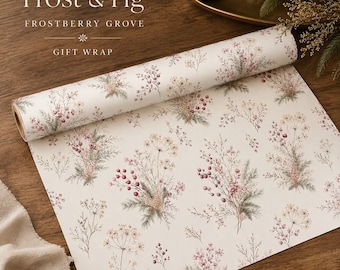 Frostberry Grove Gift Wrap | Winter Botanical Wrapping Paper | Christmas Wrap