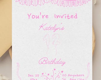 Light Pink Minamalist Bow 12th Birthday Invitation