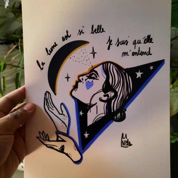 Litho print A4 The Moon